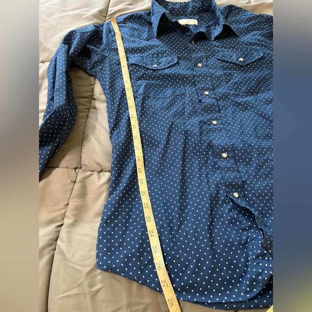VTG Men's Navy Blue WESTERN Polka Dot pearl snap Shirt - Picture 7 of 11